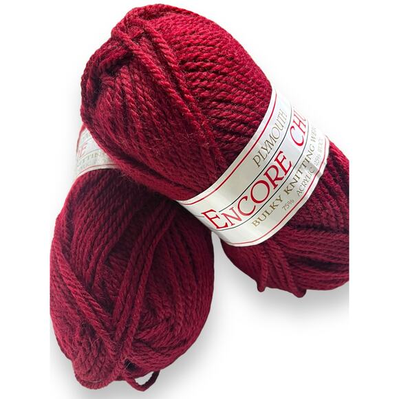 2 Skeins Plymouth Yarns ENCORE CHUNKY Bulky Acrylic Wool  🧶 #999 Burgundy Red - Picture 4 of 9